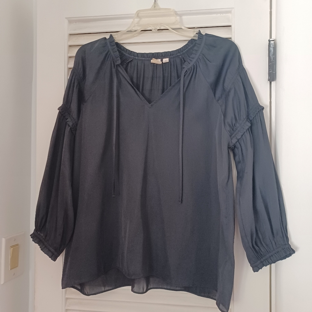 Ruffle Top Romantic Whimsygoth Goth Black M L Bell Sleeve  Festival Boho Gap